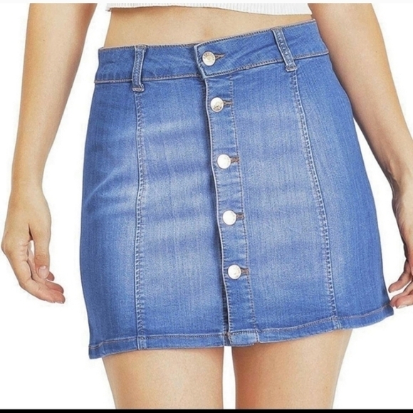 CELEBRITY PINK Dark Wash Mini Button Down Denim Skirt - Picture 2 of 11